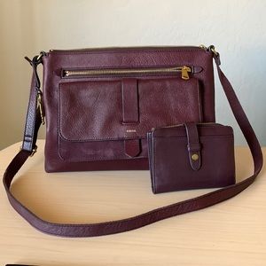 Fossil Kinley Crossbody Burgundy with matching wallet